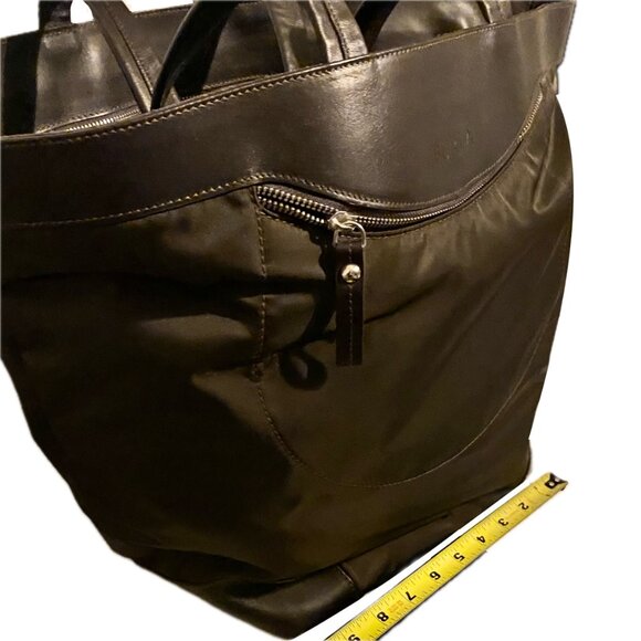 Furla Tote Nylon/Leather Shoulder Bag Chocolate Brown Zipper Pocket Lightweight - Picture 9 of 9